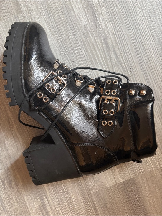Nasty Gal Shoes - Nasty Gal Black Patent Lace-Up Buckle Combat Boots